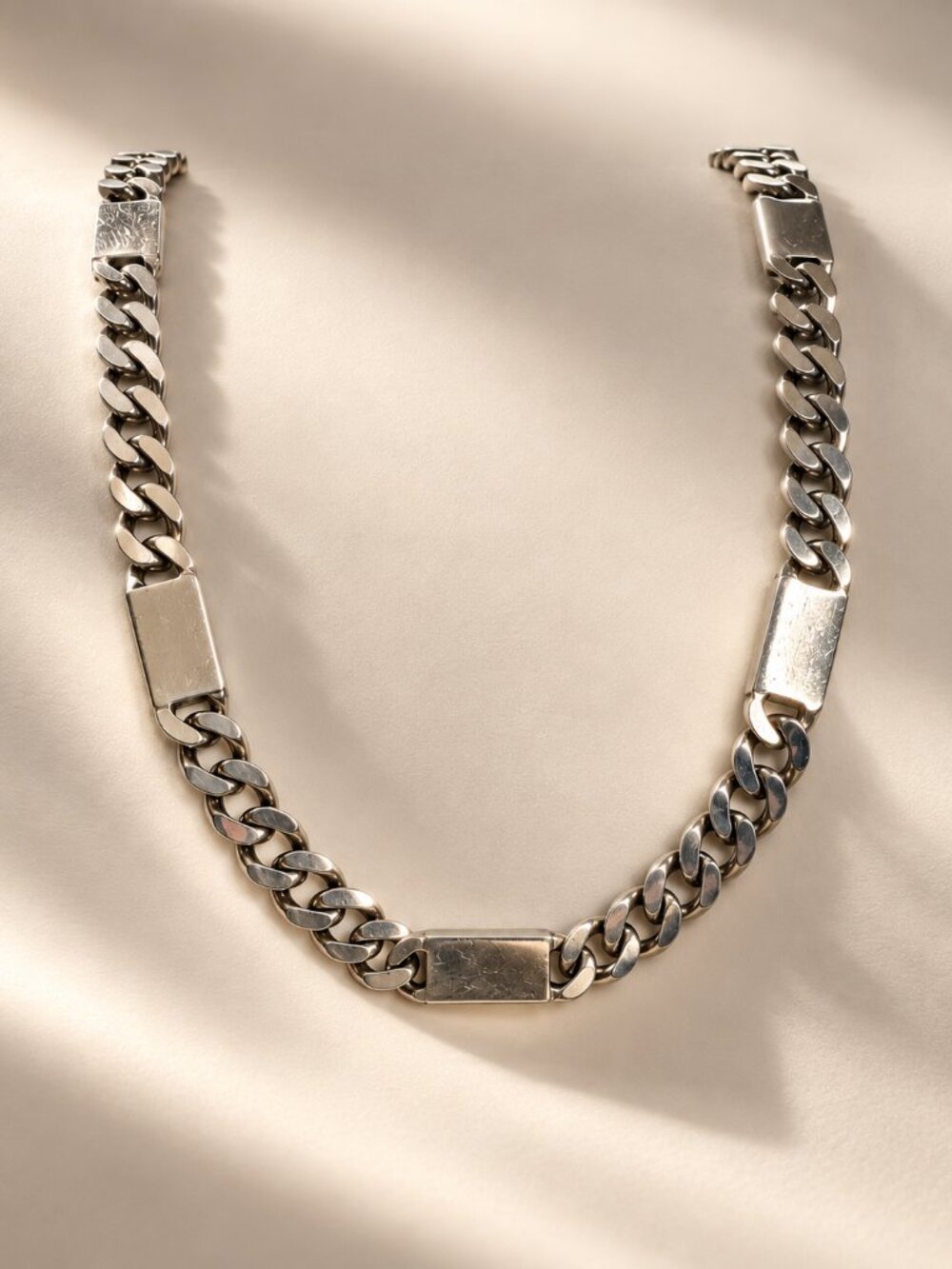 Aldo Signed 950 Silver Curb Chain Bar Link Necklace 26.4g Unisex 16 Inch